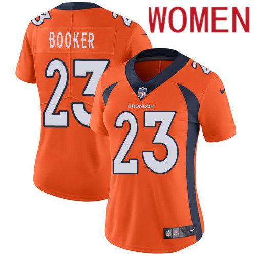 Women Denver Broncos 23 Devontae Booker Orange Nike Vapor Limited NFL Jersey